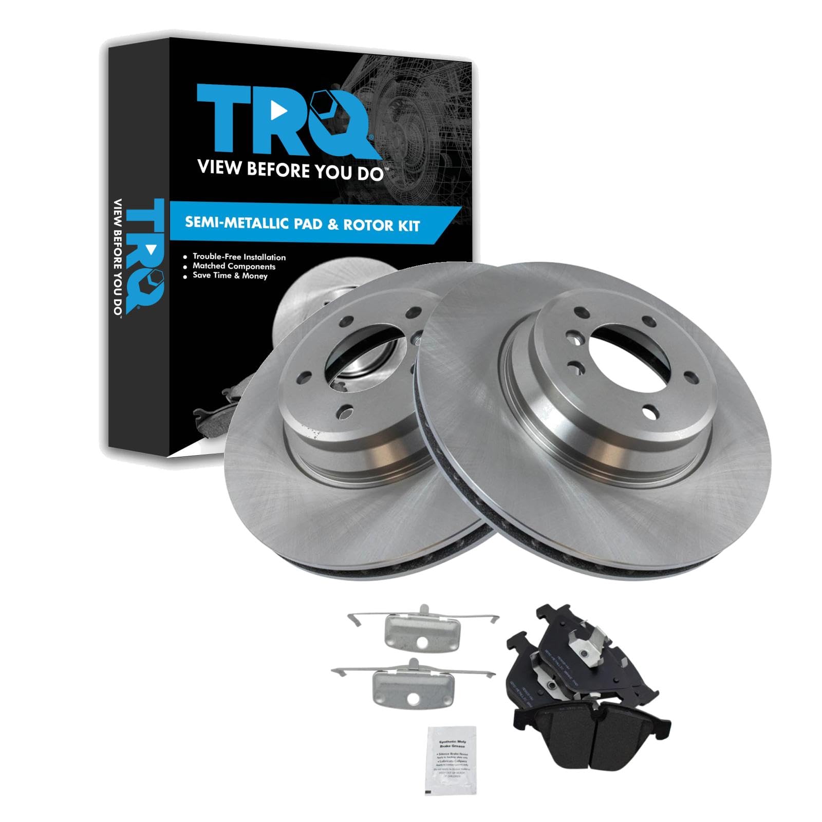 Trq Front Brake Pad & Rotor Kit Brake Pads Brake Rotor Semi-Metallic Compatible With 2009-2011 Bmw 335D 2007-2013 335I 2009-2013