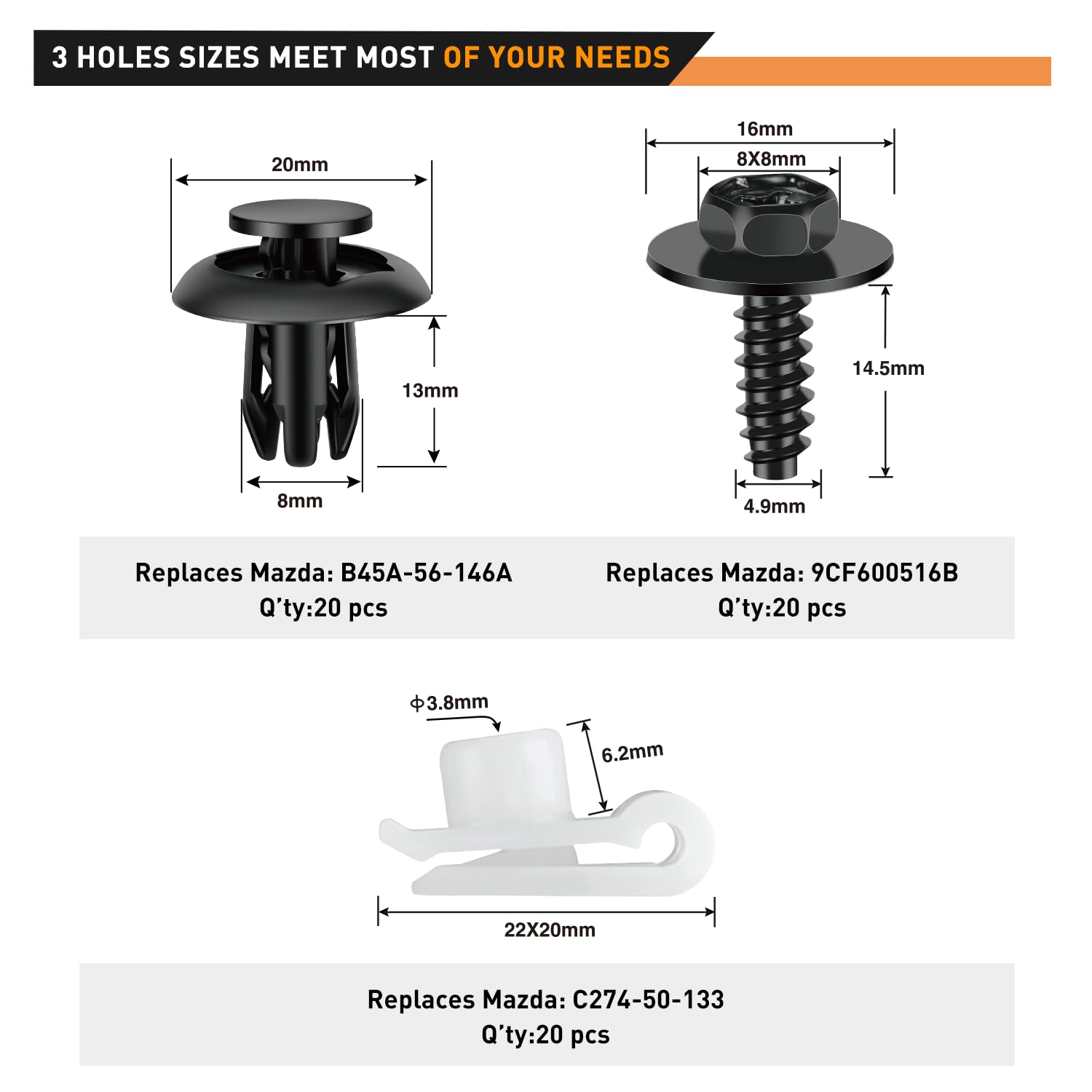 Gooacc 60Pcs Fender Liner Bumper Cover Splash Shield Hex Head Screw With Nylon U Nuts Push Bumper Fastener Rivet Clips For Faste