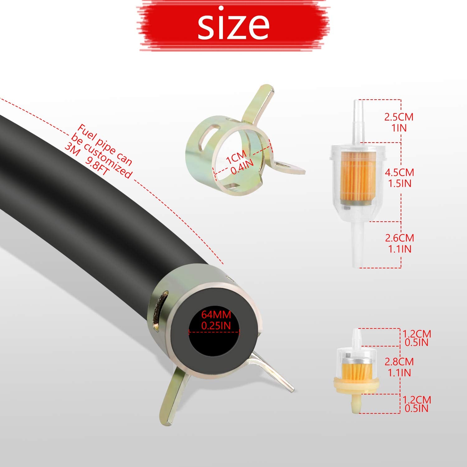 Cocomocart 10-Foot Length Stretchy 1/4 Inch Id Fuel Line+20Pcs 2/5' Id Hose Clamps For Kawasaki Kohler Briggs & Stratton Small Engines