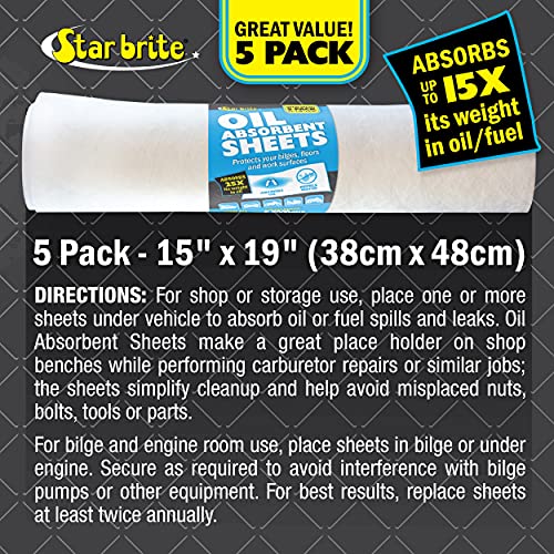 STAR BRITE Bilge Oil Pads Absorbs Oil, Repels Water - 15 x 19 Heavy Weight - 5 Pack (091845)