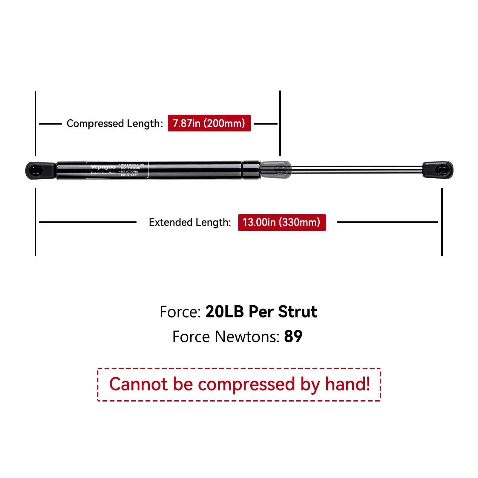 Vepagoo C1620125A C16-20125A 13 Inch 20Lb/89N Gas Shock Strut For Snugtop Leer Are Atc Camper Shell Topper Rear Window, Hydrauli