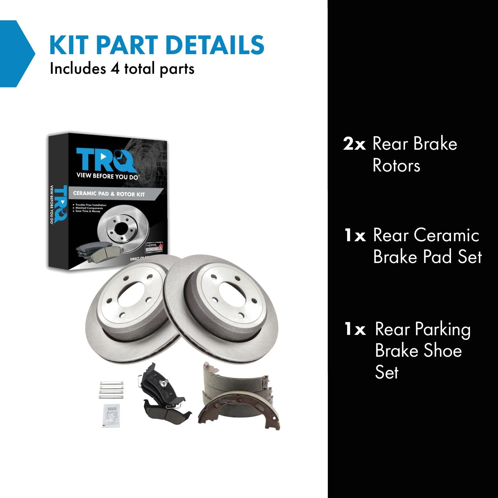 Trq Rear Brake Pad & Rotor Kit Brake Pads Brake Rotor Parking Brake Shoe Set Ceramic Compatible With 2003-2011 Ford Crown Victor