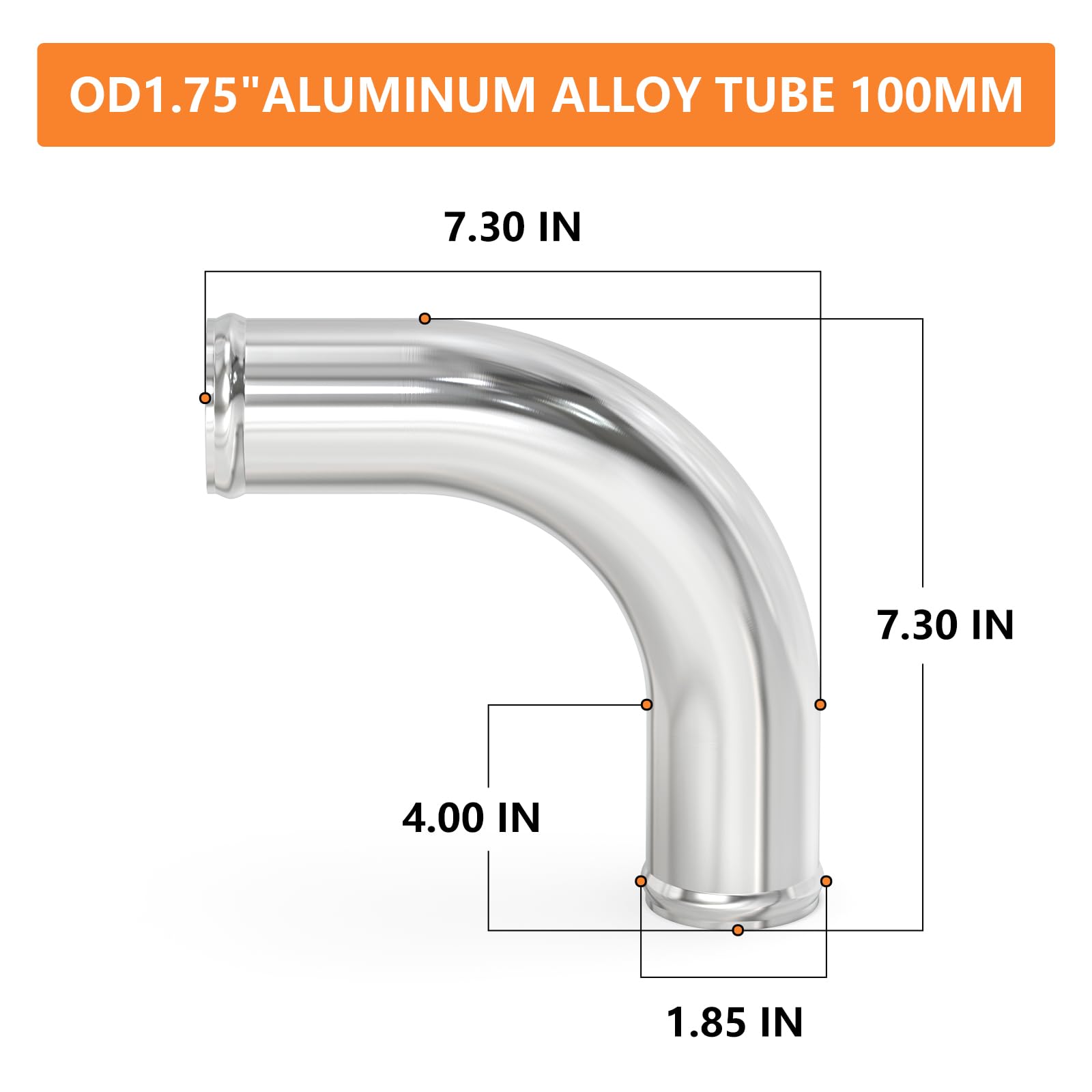 Gasher 1Pcs 90 Degree Elbow Aluminum Alloy Tube 1.75''Od, Leg Length 4'' (100Mm) With Bead Roll, Intercooler Pipe For Intake And