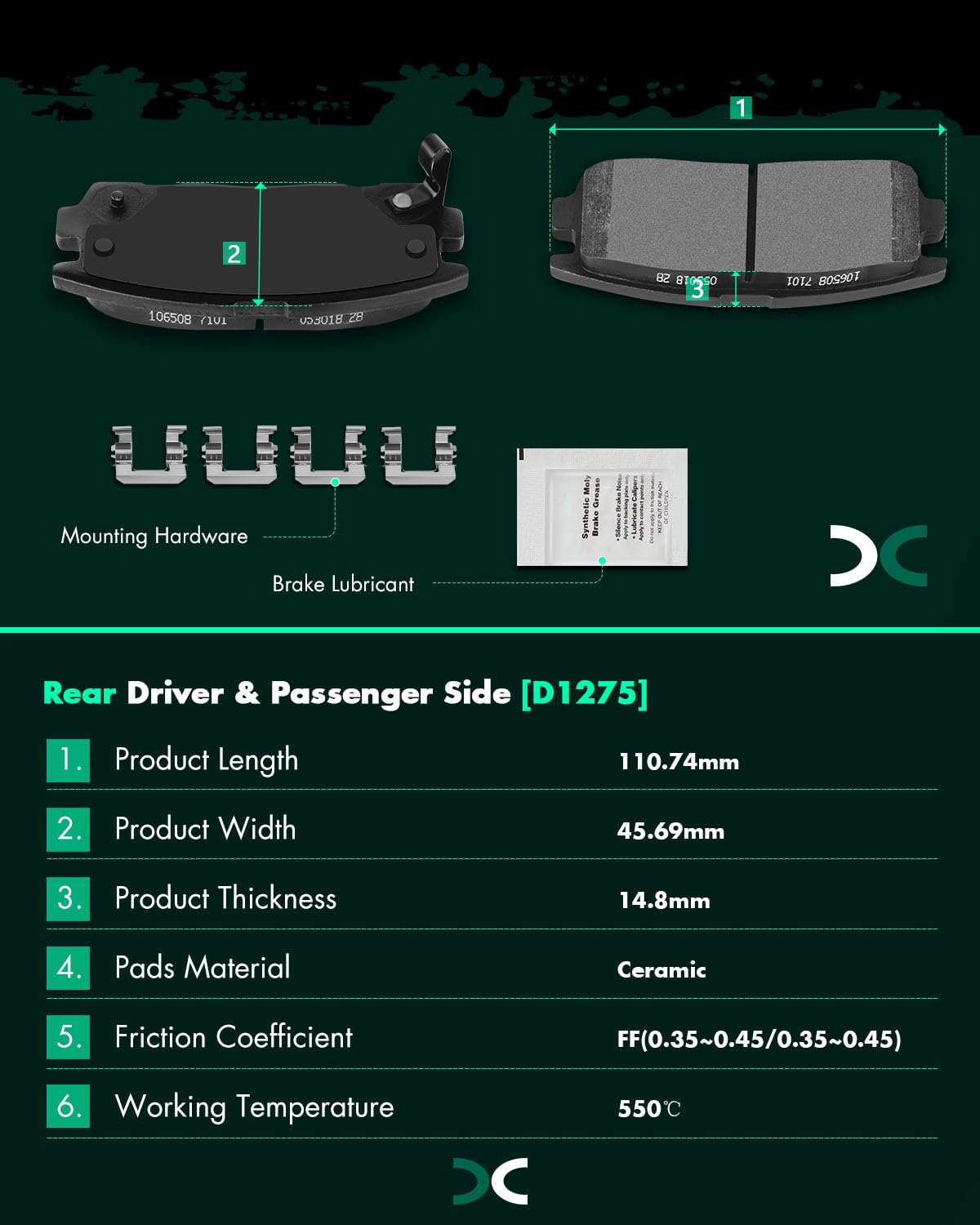 Scitoo D1264 D1275 Front Rear Ceramic Brake Pads Sets Fit For Chevy Captiva Sport 12-15,For Chevy Equinox 2007-2009,For Pontiac