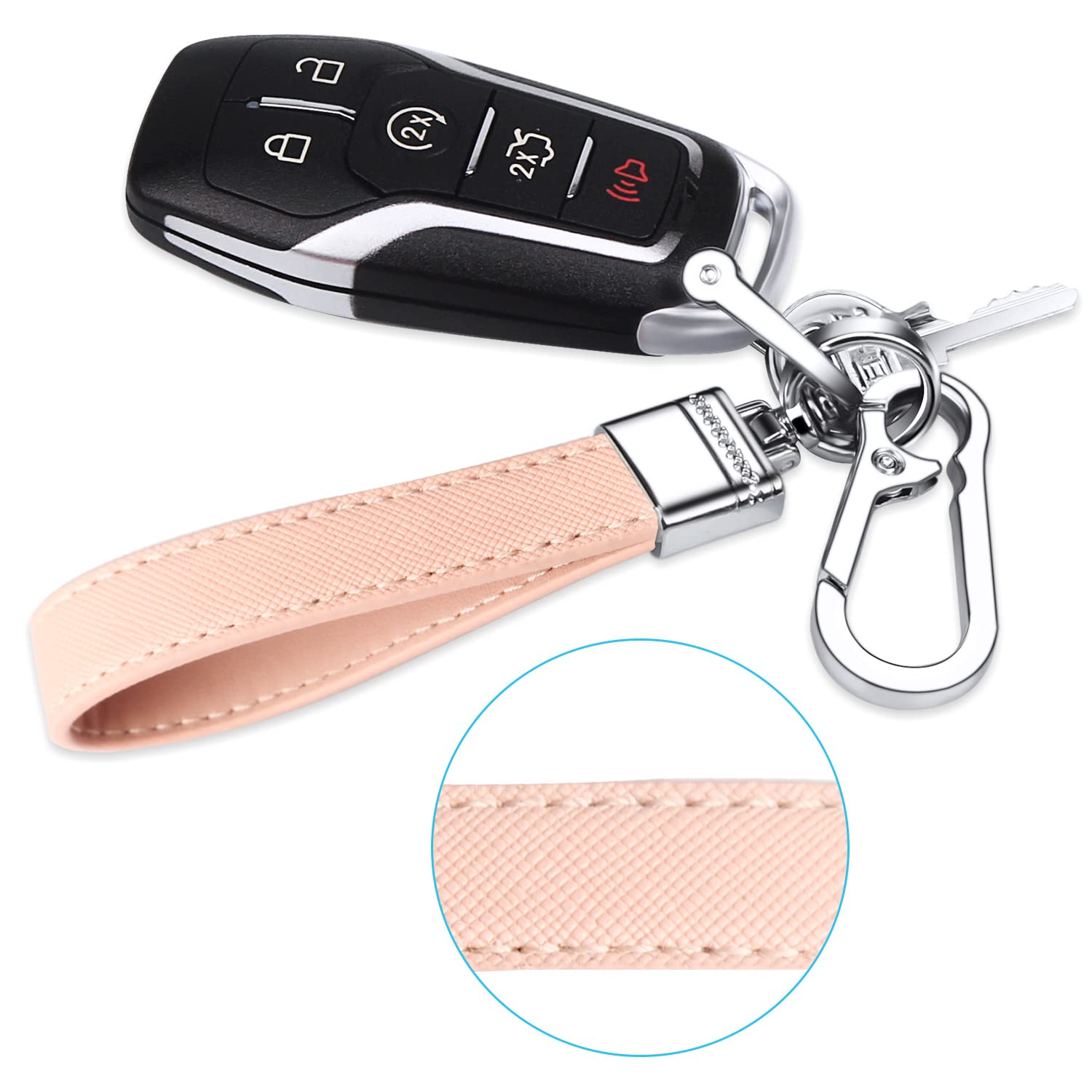 Qbuc Genuine Leather Car Keychain,Universal Heavy Duty Metal Key Chain Accessories,Car Fob Key Keychain Holder With 360 Degree R