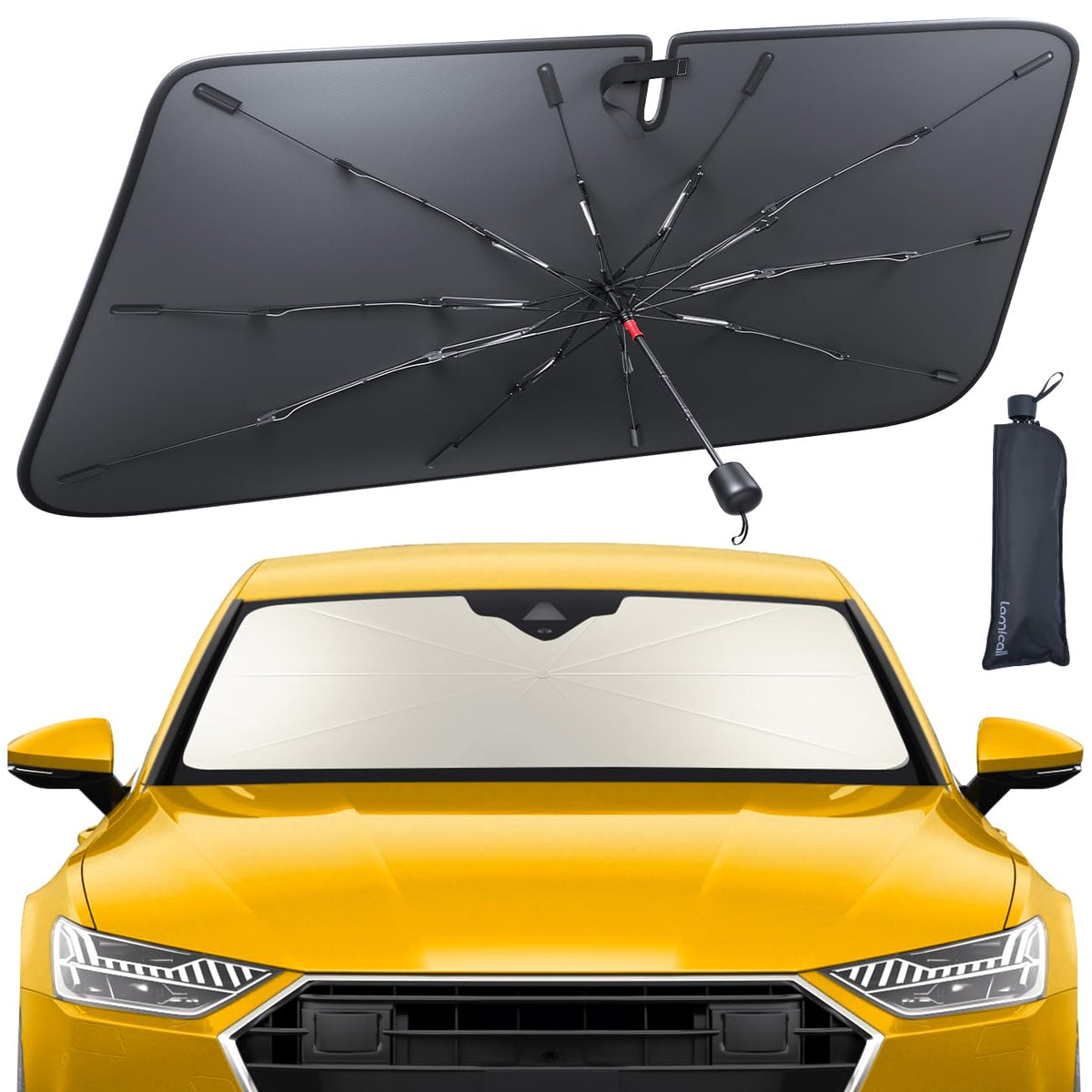 Car Windshield Sun Shade Umbrella - Lamicall [5 Layers Nano Coating][10 Fiberglass Ribs] Foldable Front Window Sunshade, Car Int