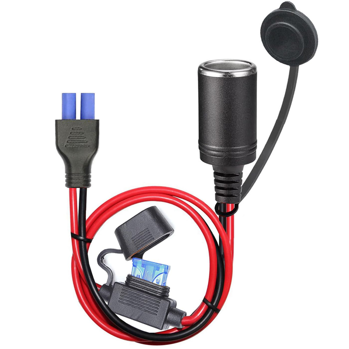 QOFOWIN 12AWG EC5 to Motorcycle Female Cigarette Lighter Socket 12V-24V Extension Cable for Universal EC5 Quick Connection Batte