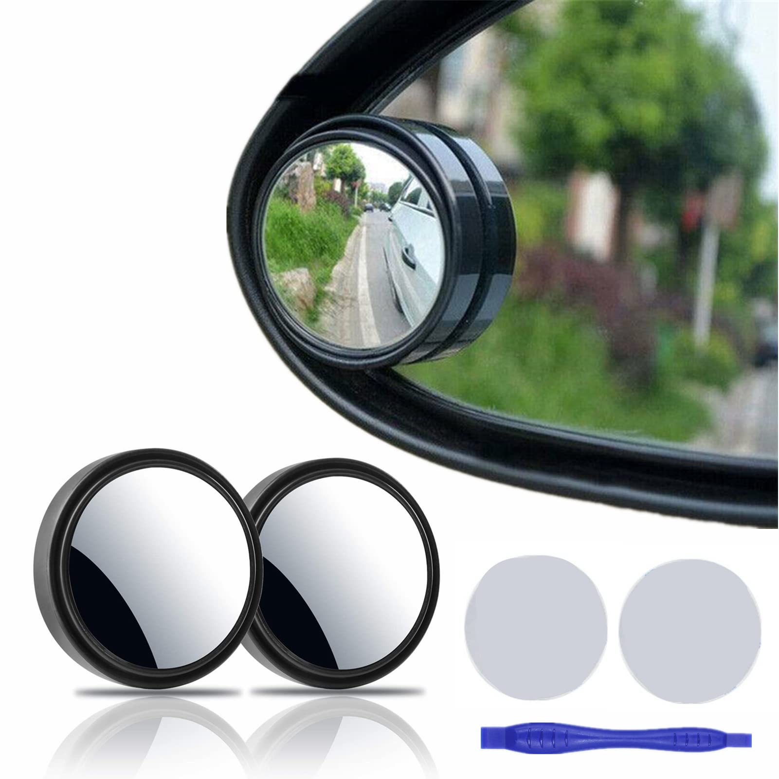2 Pcs Blind Spot Mirrors, 2' Round Hd Glass Convex 360° Wide Angle Side Rear View Mirror With Abs Housing For Cars Suv And Trucks, Black, Pack Of 2