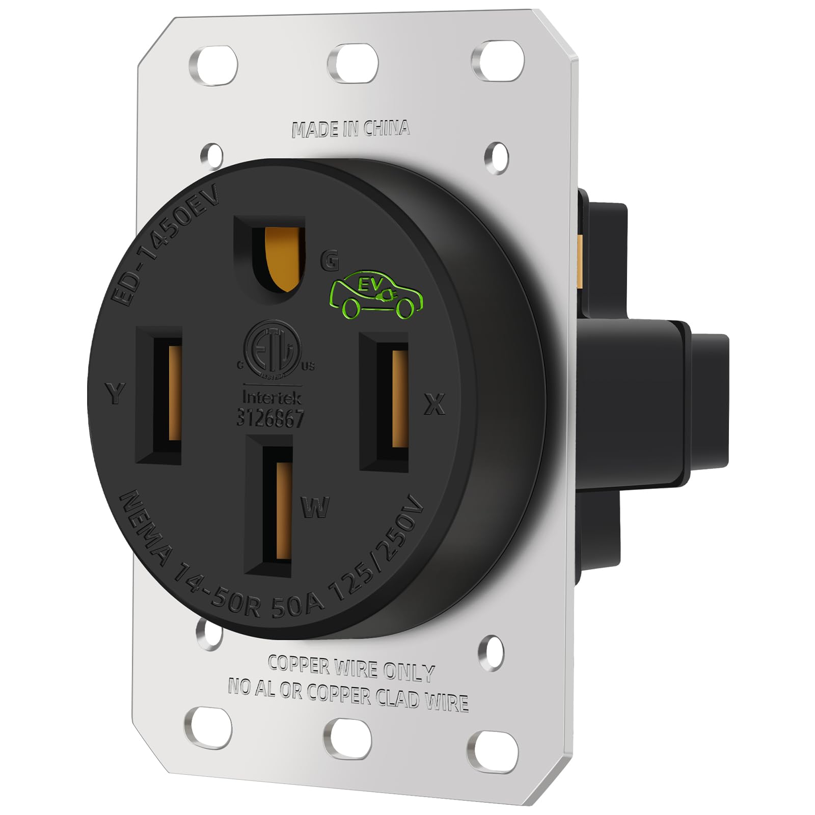 NEMA 14-50 Outlet for EV Charging,50 Amp EV Charging Receptacle,14-50R EV Outlet,50 Amp Straight Blade Device Receptacle,3-Pole 
