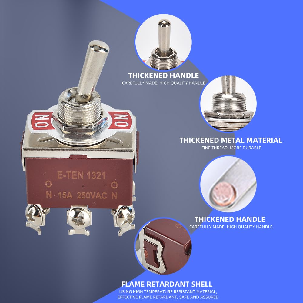 Cnaodun Waterproof Toggle Switch On-On 30A 12Vdc/15A 250Vac 6 Pin 2 Position Marine Dpdt Switch With Weatherproof Boot Cap Cover