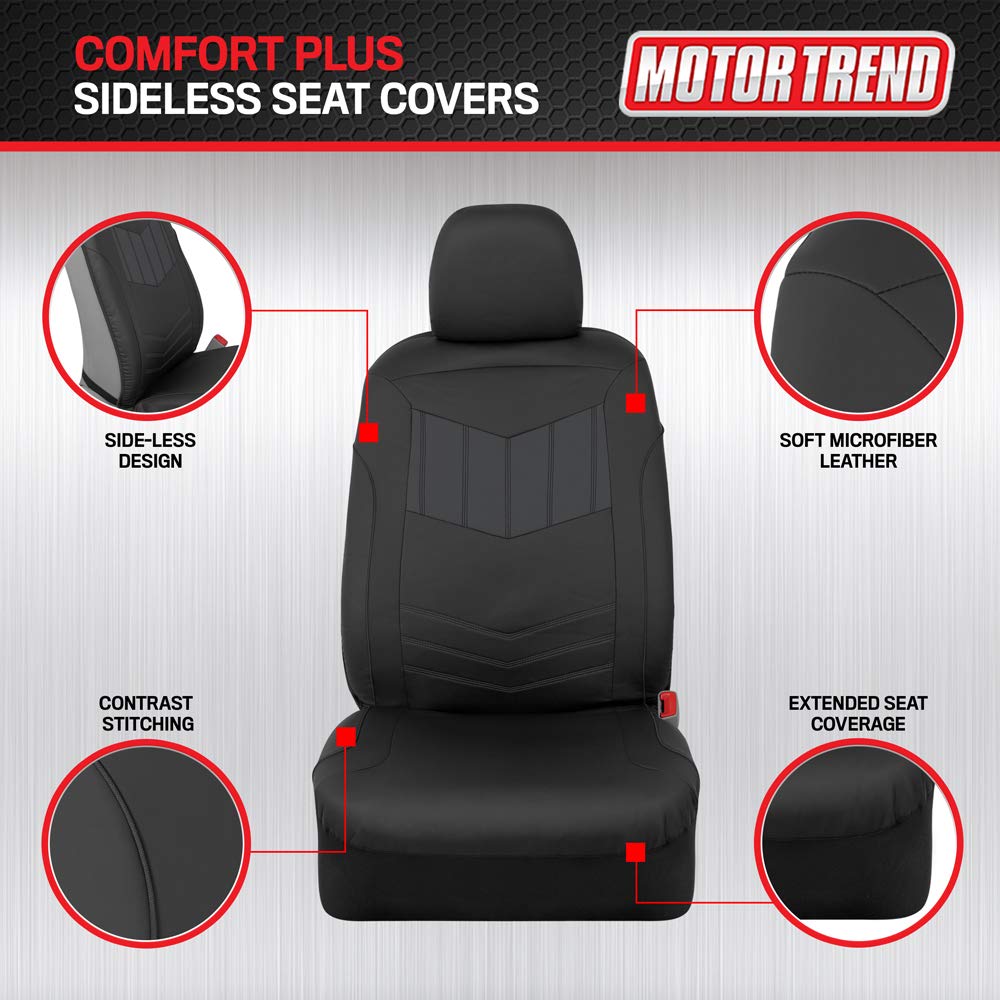 Motor Trend Super Sport Gray Faux Leather Seat Covers, Front Seats - Modern Two-Tone Design, Easy to Install Seat Protectors, Interior Covers for Car Truck Van and SUV