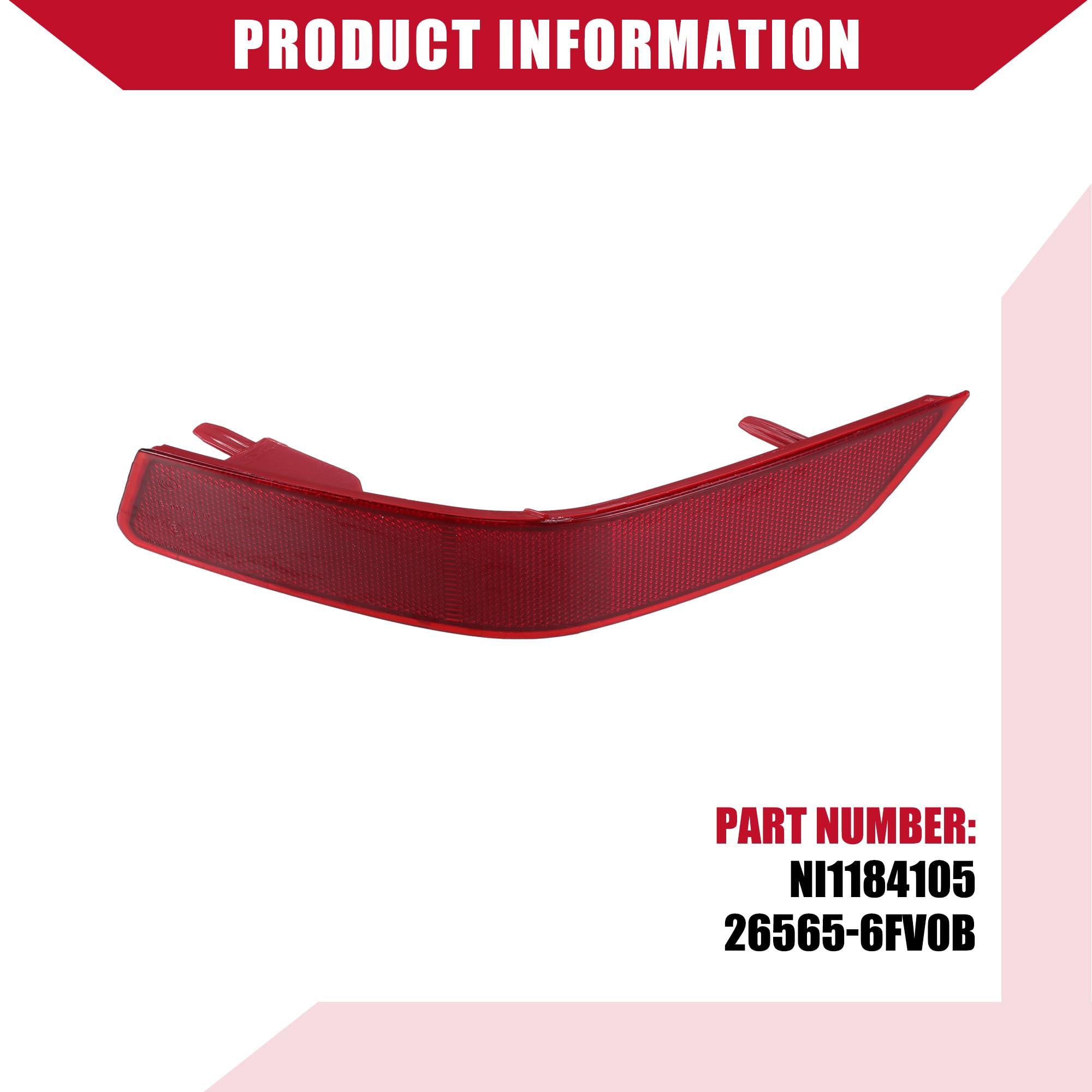 Hihaha No.265656Fv0B Bumper Reflector For Nissan Rogue 2016-2020 / Rear Left Light Reflector Cover Bumper/Durable Plastic / 1Pcs Red