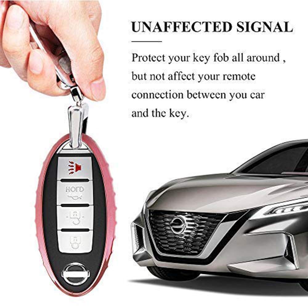 Qbuc Car Key Cover, 3 4 5 Button Case Key Fob Cover With Key Chain, Replacement Key Fob(Pink)