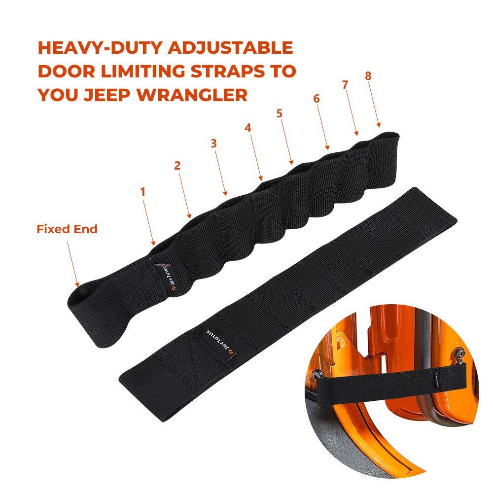 Joytutus Door Limiting Straps Compatible With Wrangler, 2 Pack Updated Heavy Duty Strong Adjustable Door Limiting Check Strap For Wrangler Cj Yj Tj Jk Jku Jl Jlu 1996 To 2021 2022 2023 Load 1000 Lb