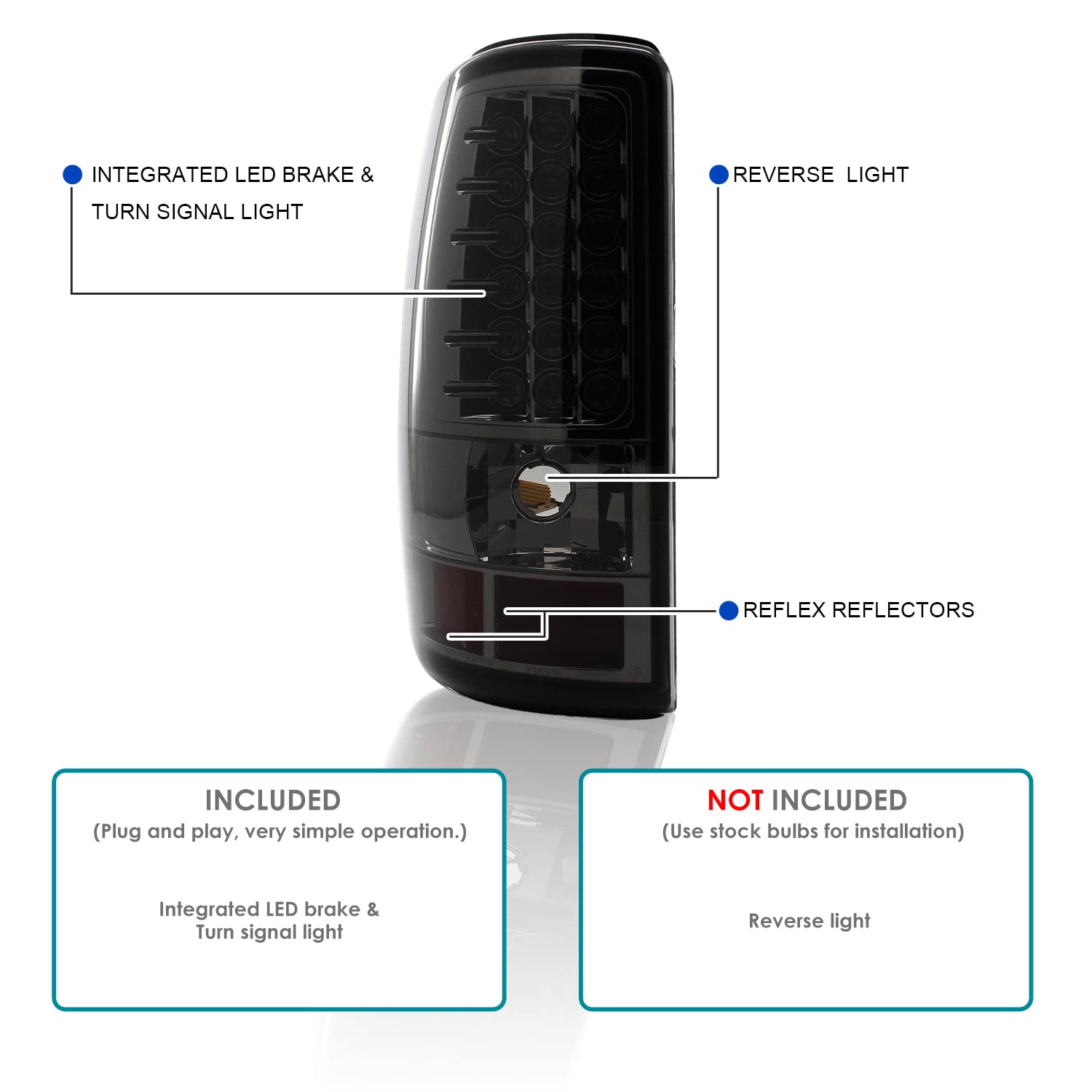 Spec-D Tuning Smoke Lens LED Tail Lights Compatible with 2000-2006 Chevy/GMC Suburban Models, 2000-2006 Chevy Tahoe Models, 2000-2006 GMC Yukon/Yukon Denali XL Models, Left + Right Pair Assembly
