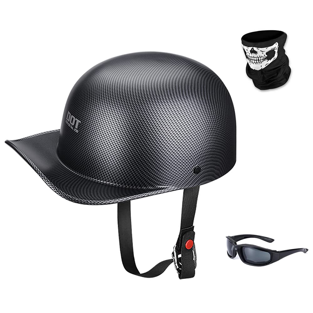 Woljay Vintage Open Face Motorcycle Helmet Retro Baseball Cap Half Helmets Men Women for Cruiser Street Scooter Moped Cap Jet wi