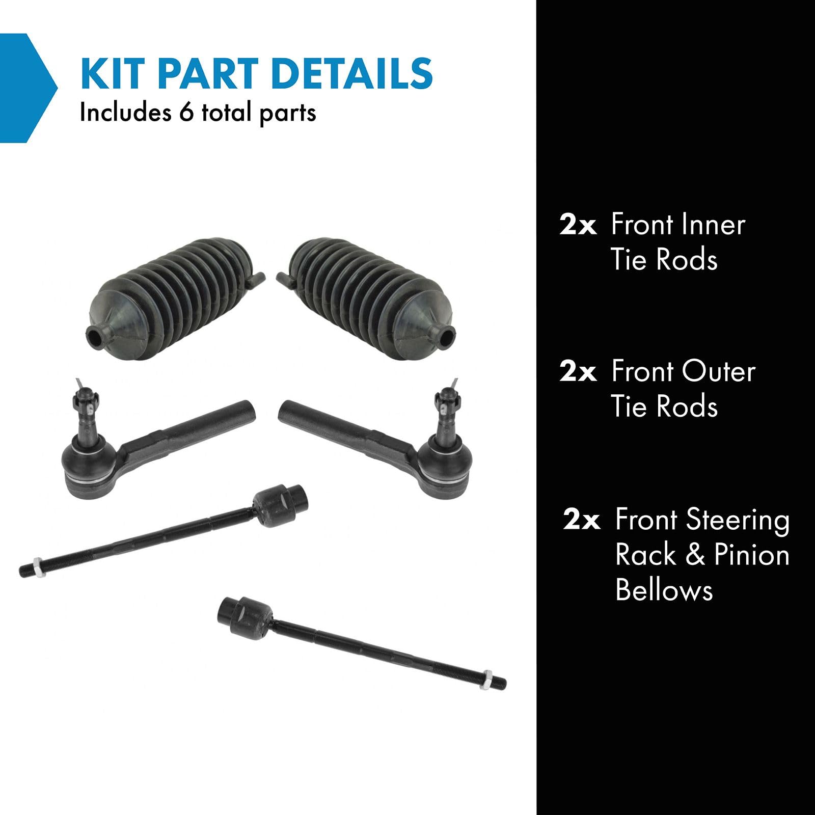 Trq Front Driver & Passenger Side Steering Kit Steering Rack & Pinion Bellow Tie Rod Compatible With 99-05 Chevrolet 99-04 Oldsm