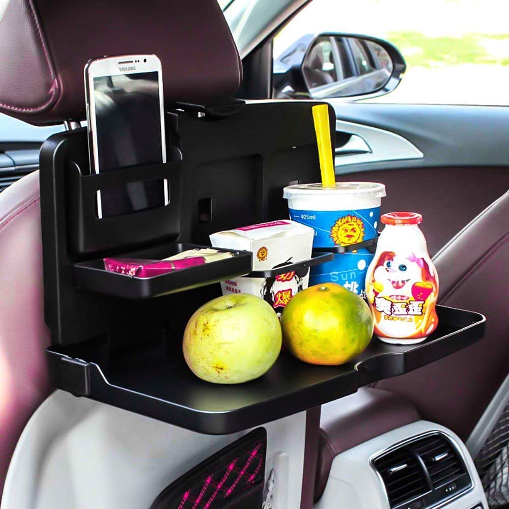 Oshotto (FT02) Car Backseat Food Travel Dining Meal & Snaks Tray & Cup Holder Compatible with Kia Carens (Black)  1 Piece