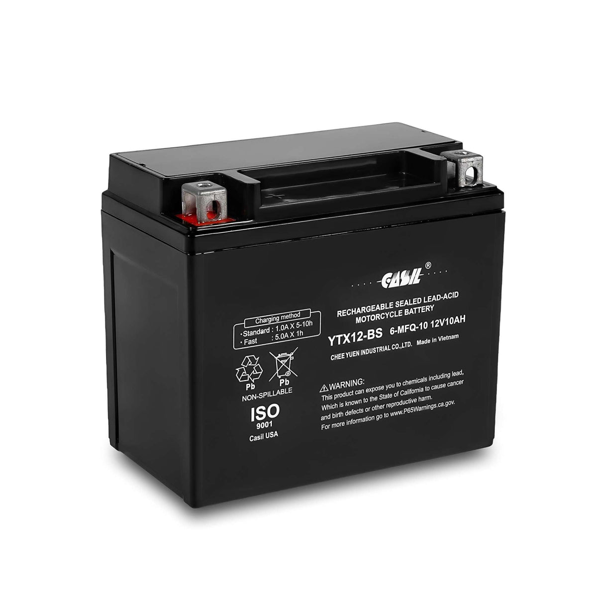 Ytx12-Bs Battery 12V 10Ah 180 Cca - High Performance Agm Sla Power Sport Battery By Casil