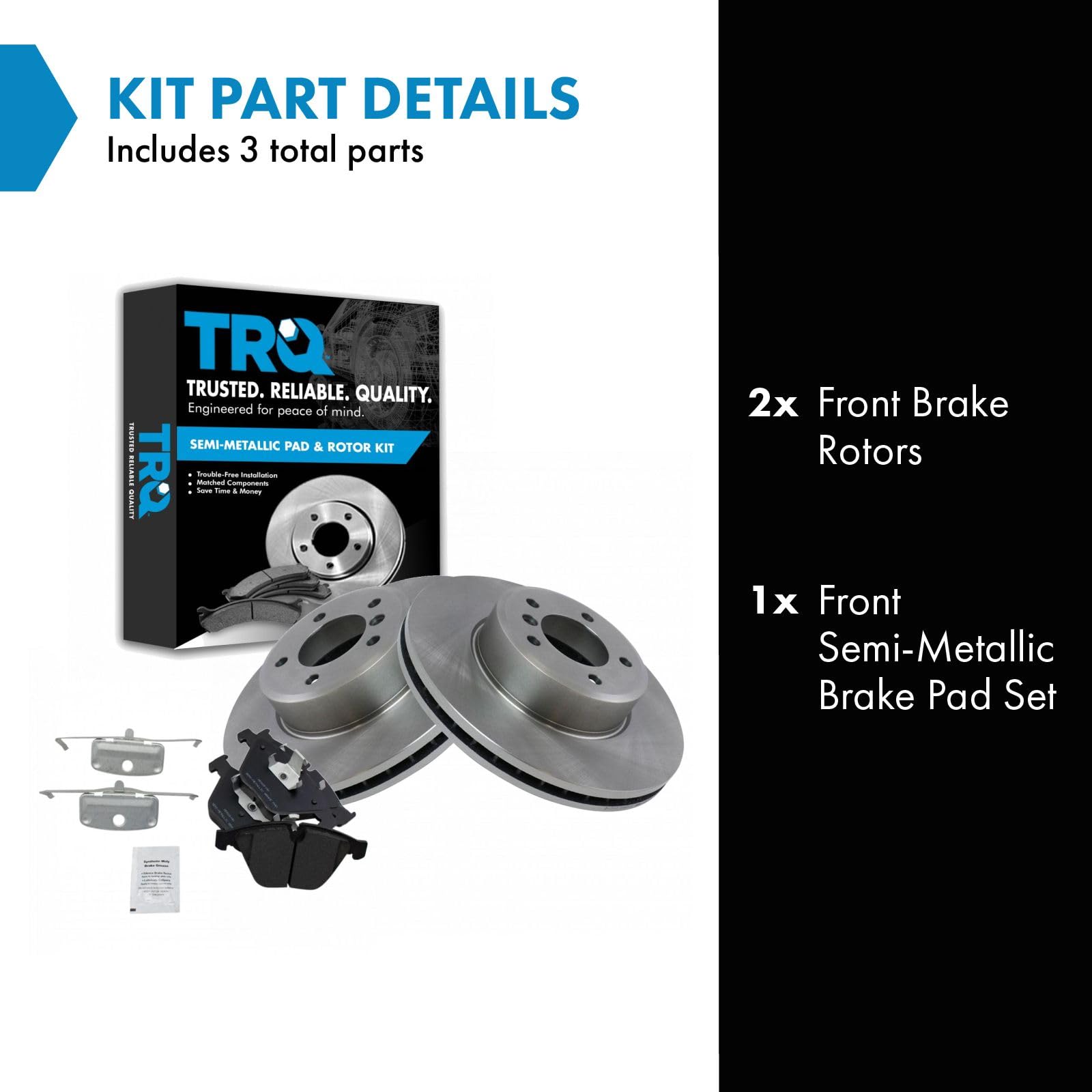 Trq Rotor & Brake Pad Kit Semi Metallic Front For 04-10 Bmw 525 528 530 535