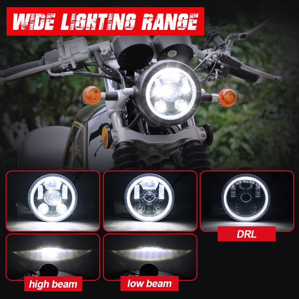 Tugwuetlwu 5.75 In Motorcycle Headlight For Harley Davidson 5 3/4 Sportster Dyna Softail Iron 883 Etc Accessories (Black-Halo)