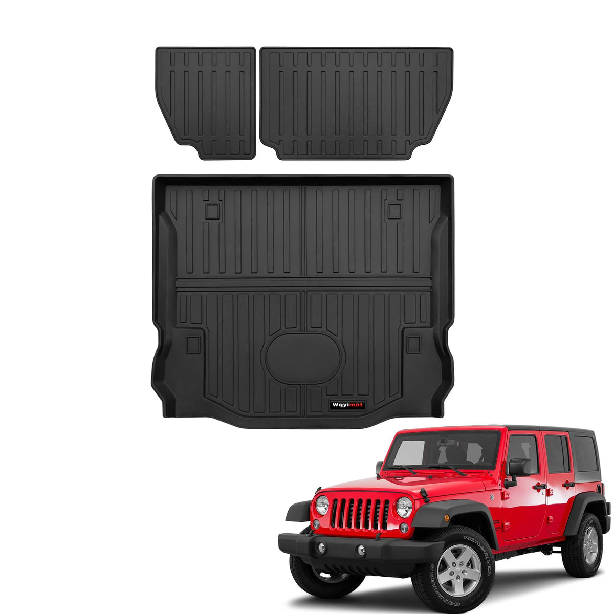 Wqyimat Custom Fit Cargo Liner and Backrest Mat for 2007-2018 Jeep Wrangler JK 4 Door Accessories All Weather TPE Rubber Protect