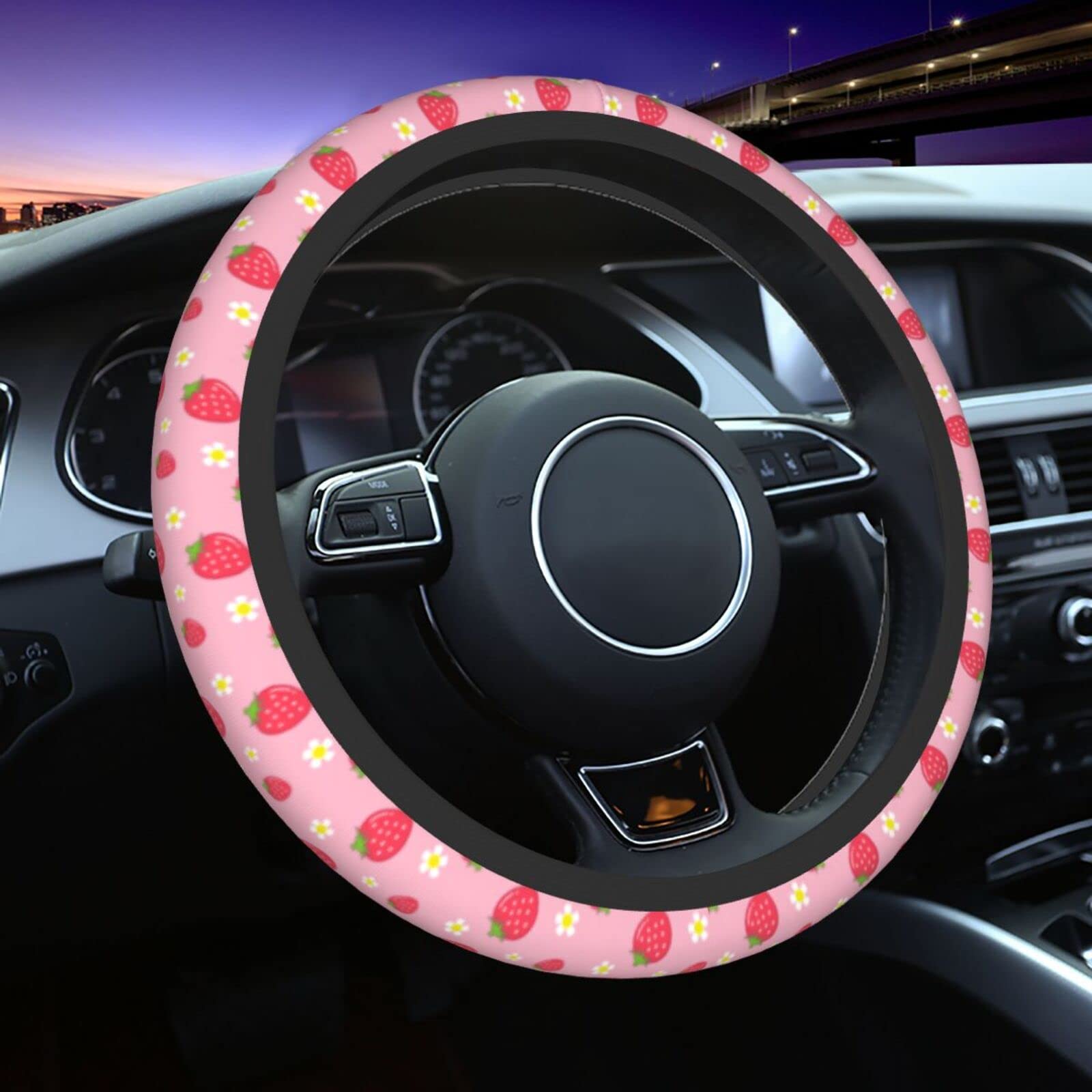 Strawberry Steering Wheel cover Universal 145-15 Inch car Wheel Protector Anti-Slip car Steering Wheel Accessories for Women gir