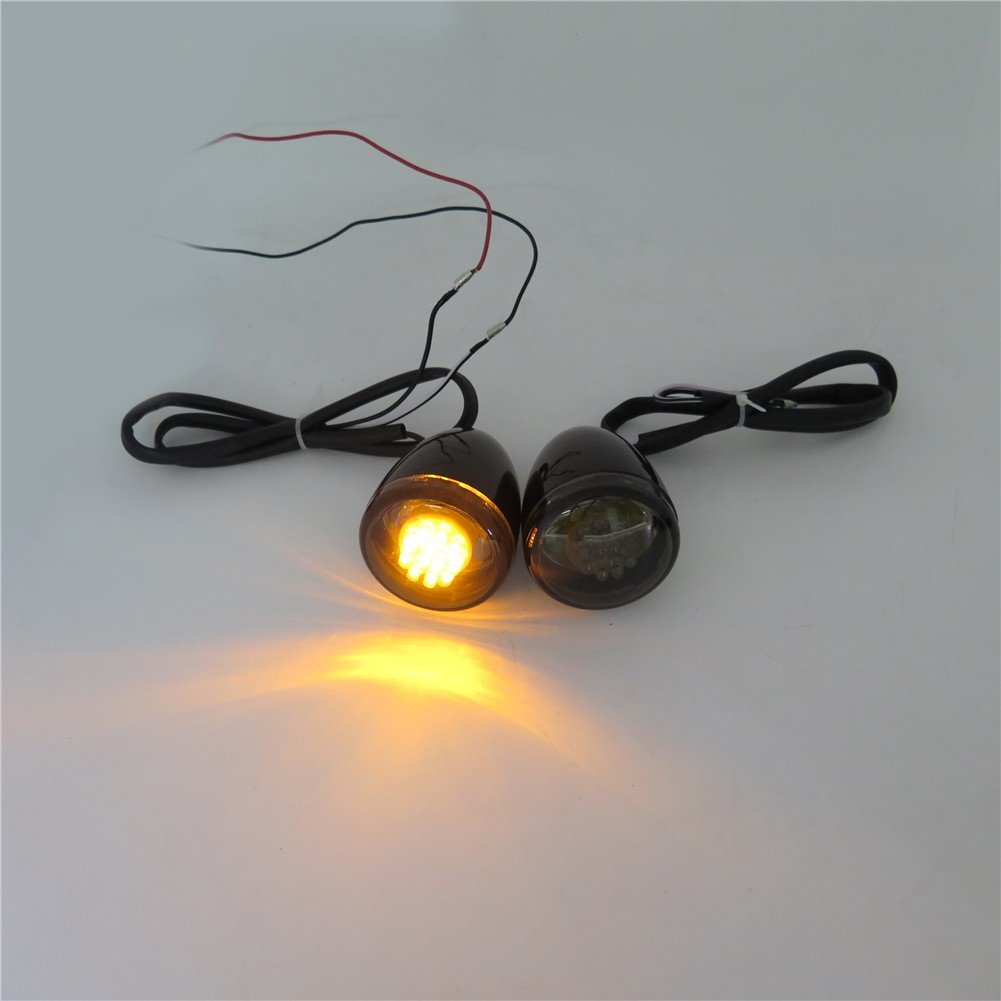 Httmt Mt224-013- Smoke Lens Motorcycle Turn Signals Kit Compatible With Harley Davidson Bullet Led 41Mm Clamp Mount
