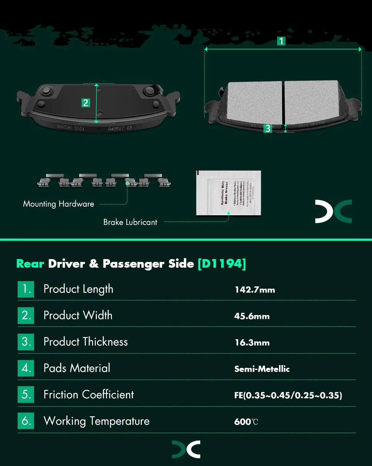Scitoo D1363 D1194 Front Rear Semi-Metal Brake Pads Sets Fit For Cadillac Escalade,For Chevy Avalanche/Silverado 1500 / Suburban