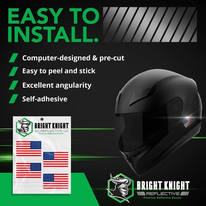 Bright Knight Reflective Flag Sticker, 2'' X 1'' Red/White/Blue American Flag Sticker Mirrored 2 Pair With Retro-Reflective Viny