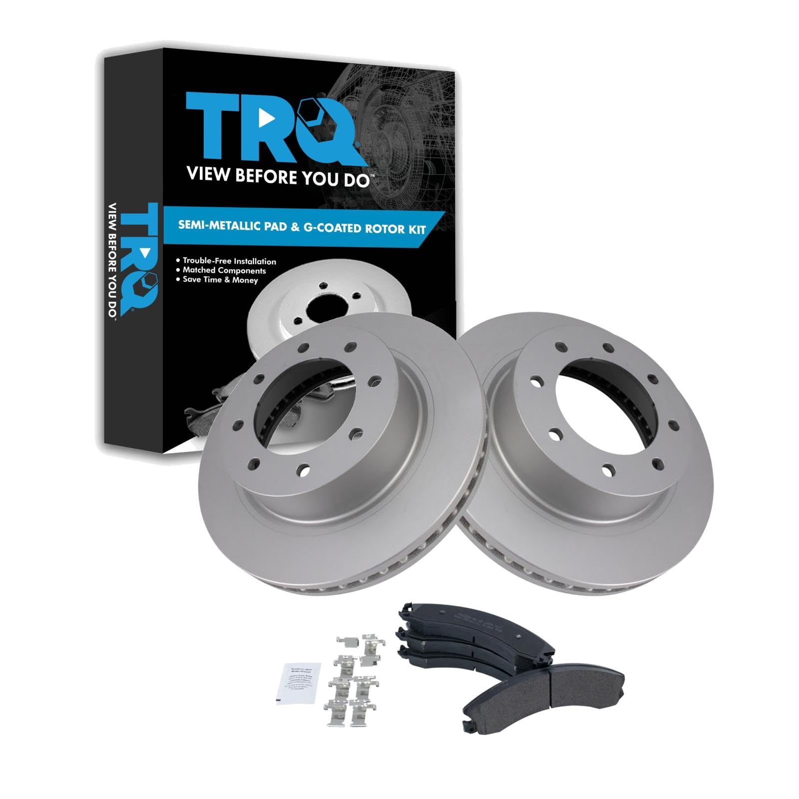 Trq Front Brake Pad & Rotor Kit Brake Pads Brake Rotor Semi-Metallic Premium G-Coated Compatible With 2012-2019 Nissan Nv1500 Nv