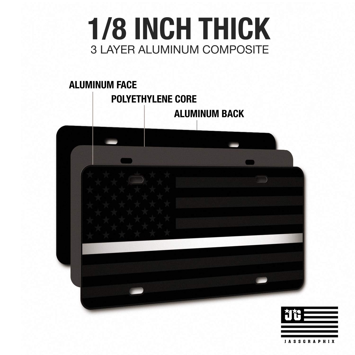 Thin White Line American Flag License Plate Emergency Medical Services Matte Black On 1/8 '' Black Aluminum Composite Heavy Duty