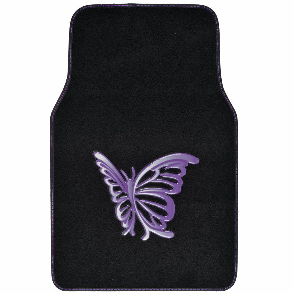 BDK Purple White Butterfly Design Carpet Car Floor Mats for Auto Van Truck SUV-4 Pieces Front & Rear Full Set with Rubber Backin