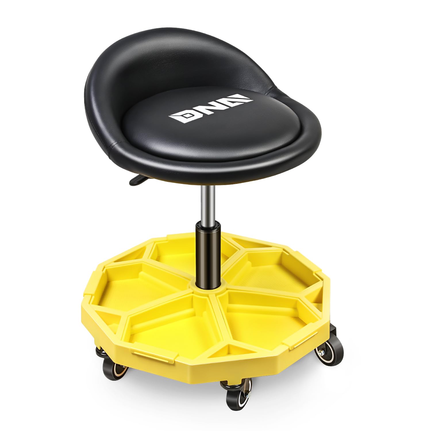 Dna Motoring 350 Lbs Rolling Garage Stool, 20.5'' To 25.2'' Adjustable Height Foam-Pad Seat, Round Tools Stool, Heavy Duty 3'' W