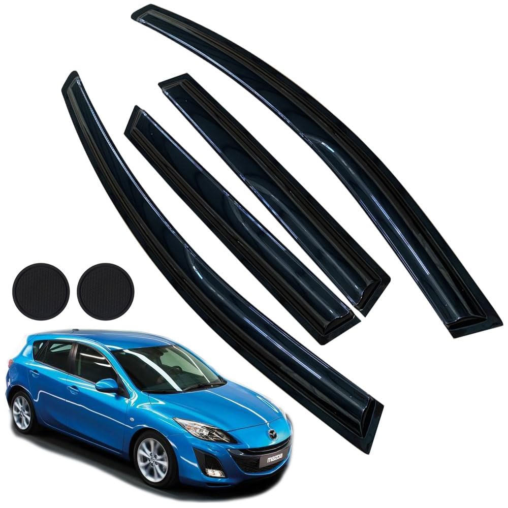 Rain Guards For Mazda 3 Hatchback 2010-2013, Tape-On Side Window Deflectors For Mazda 3 Hatchback, Window Visors For Mazda Cars,