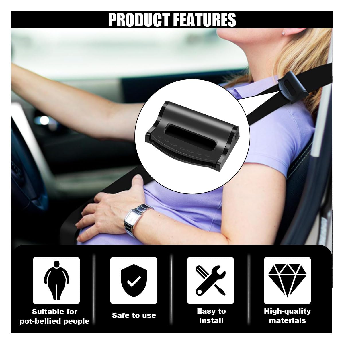 SMILFUY 2PCS Black Car Seatbelt Adjuster Clips for Adults/Kids, Comfort Shoulder Neck Protector, Seatbelt Locator Retainer for Car/SUV