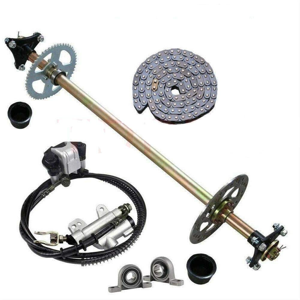 Sallurmose Upgraded 740mm Go Kart Live Rear Axle Complete Kit with Brake Assembly and T8F Chain Sprocket for DIY or Quad Trike G