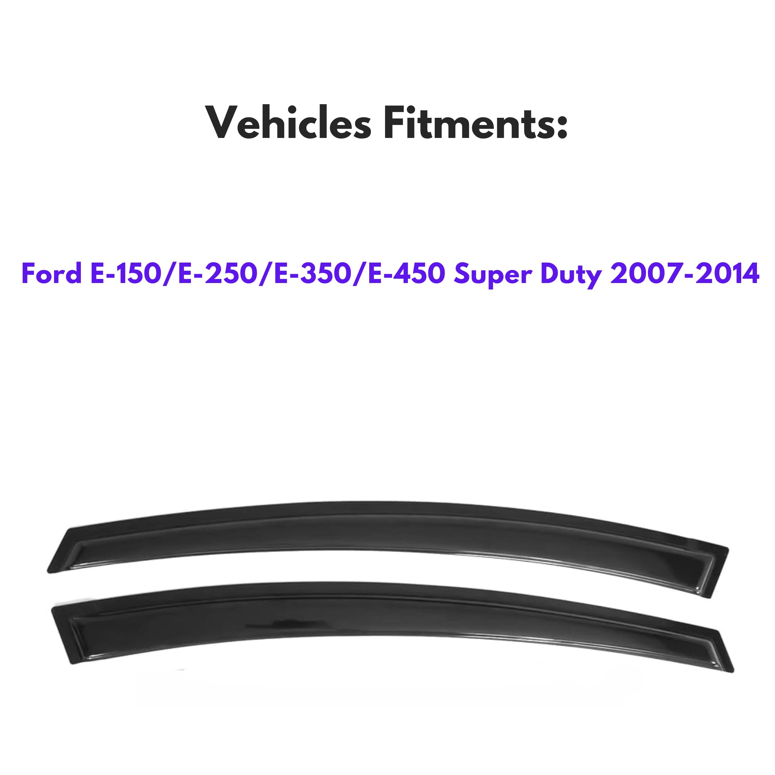 Ig Window Visor Compatible With 2007-2014 Ford E150 E250 E350 E450 Super Duty, Tape-On Extra Durable Rain Guard Side Vent Window