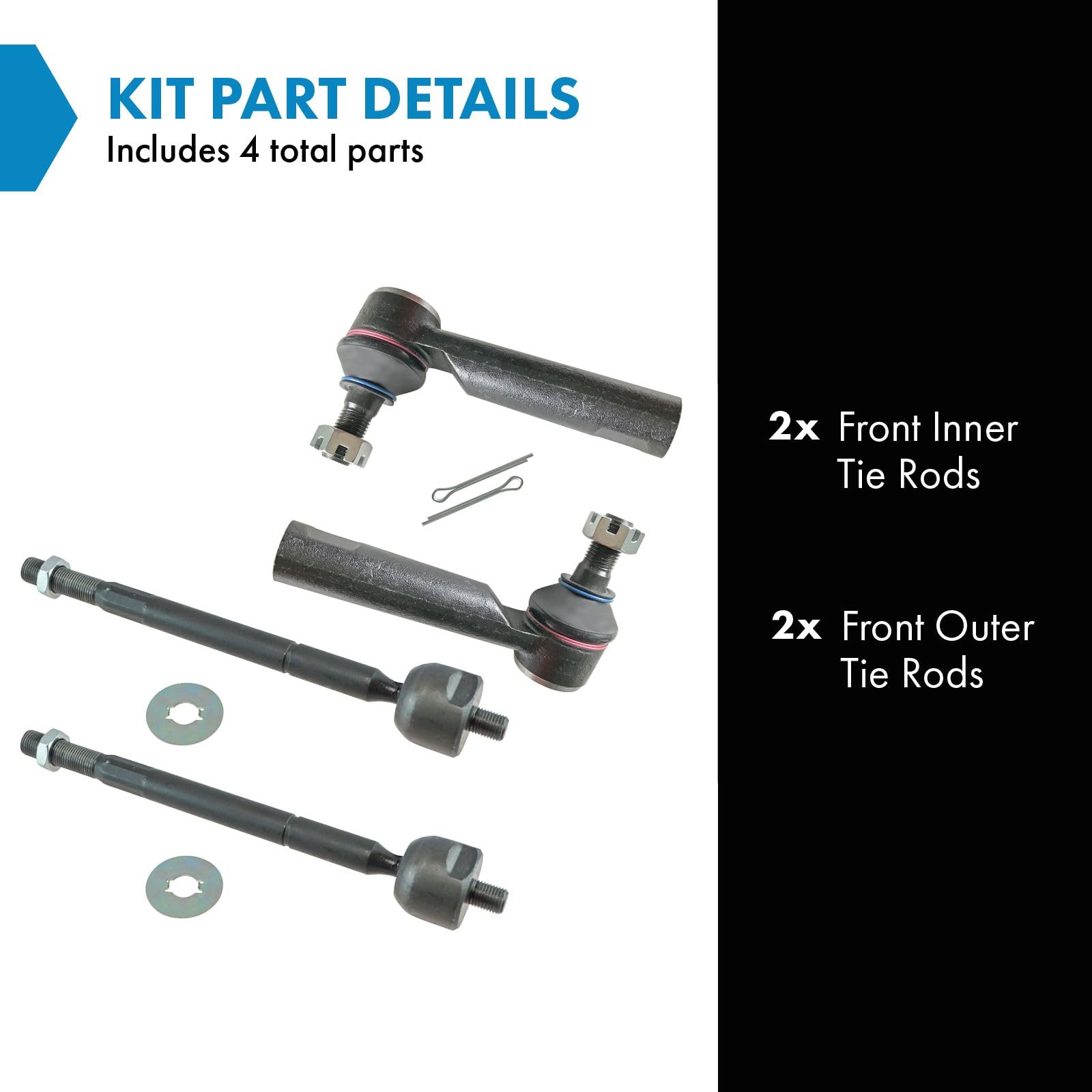 Trq Front Inner & Outer Tie Rod Set Driver & Passenger Side Inner & Outer Compatible With 2005-2022 Toyota Tacoma