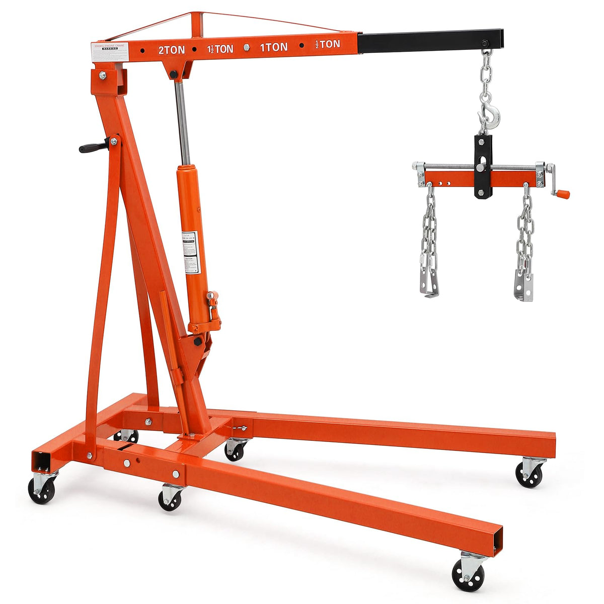 DEXSO 2 Ton Folding Hydraulic Engine Hoist with Lever, Folding Engine Shop Crane Hoist Lift, Heavy Cherry Picker with 6 Wheels f
