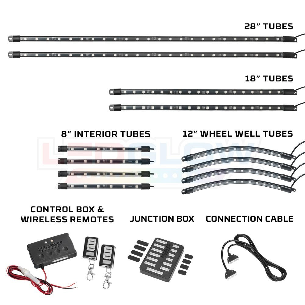 LEDGlow 12pc Million Color LED 4-Seater Golf Cart Underglow Accent Neon Lighting Kit with Wheel Well & Interior Lights for EZGO