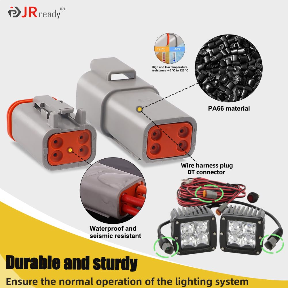 Jrready Deutsch Connector Kit 2-Pin 4-Pin Dt Series Gray Waterproof Connector, 88 Pcs Stamped Formed Contacts(14-18Awg), Deutch