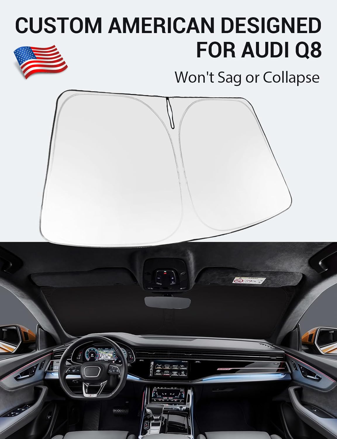 Proadsy 2025 Upgrade Windshield Sun Shade Custom Fit 2019-2024 2025 Audi Q8 Foldable Front Sunshade Protector Sun Visor Blocks U