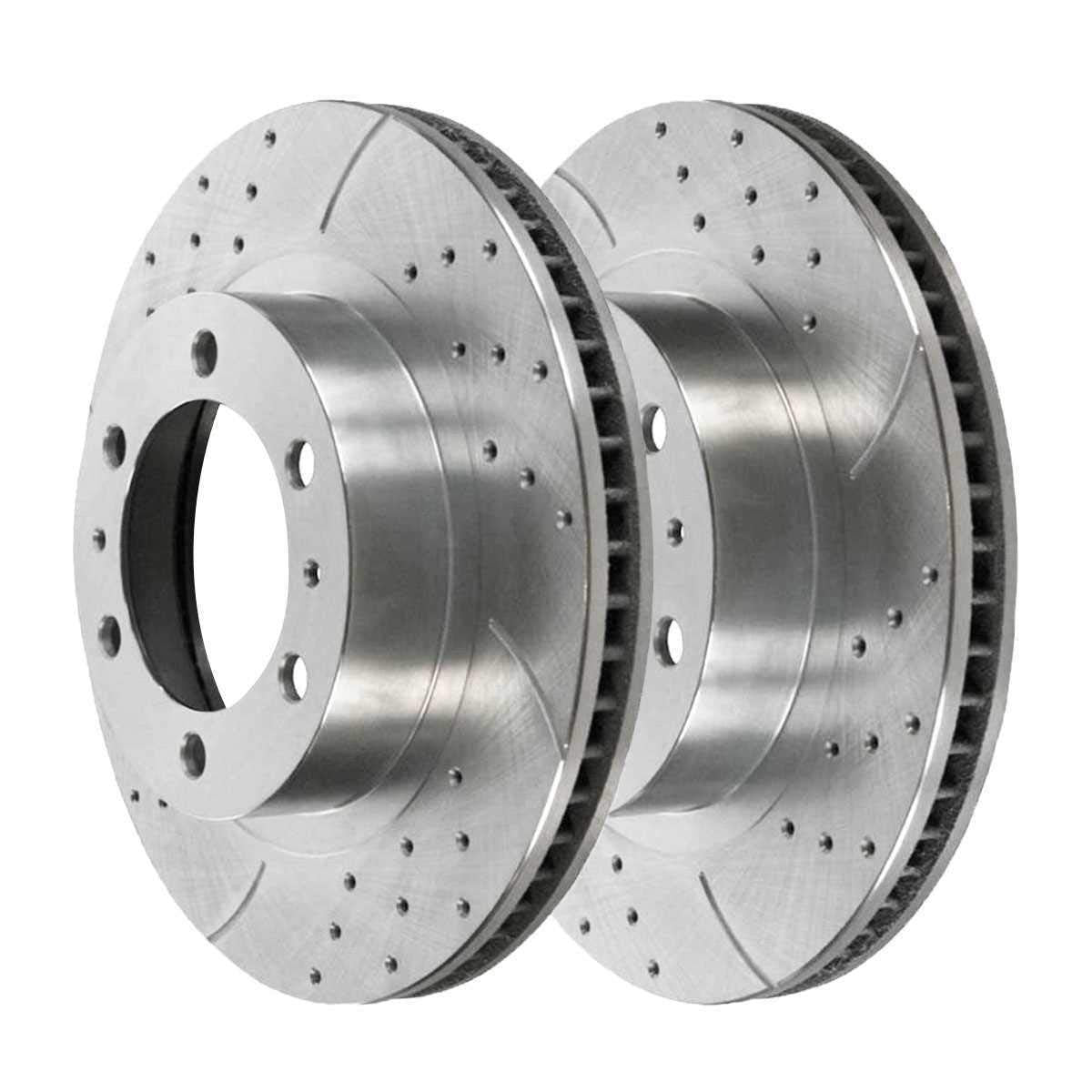 Autoshack Front Drilled And Slotted Brake Kit Rotors Silver And Performance Ceramic Pads Pair Of 2 Driver And Passenger Side Replacement For Toyota Fj Cruiser 4Runner 2005-2021 Tacoma 4Wd Brkpkg002288