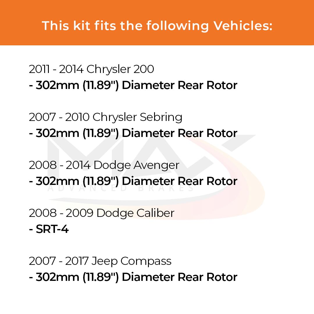 Max Advanced Brakes Rear Brake Kit Compatible With 2011-2013 2014 Chrysler 200 Sebring Compatible With Dodge Avenger Replacement
