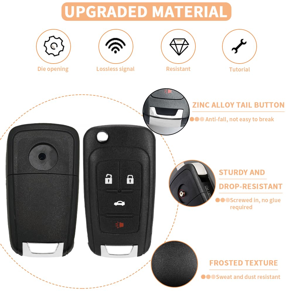 4 Button Key Fob Keyless Entry Remote Shell Case Replacement For Chevy Cruze Equinox Camaro Impala Malibu Sonic Buick Regal Vera