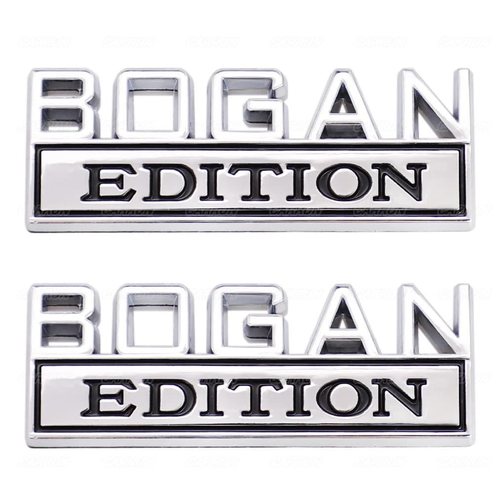 2 Pcs Bogan Edition Emblem Car Side Rear Front Hood Trunk Door Badge 3D Decal Sticker Fit For Car Truck Suv (Bogan, Silver Black