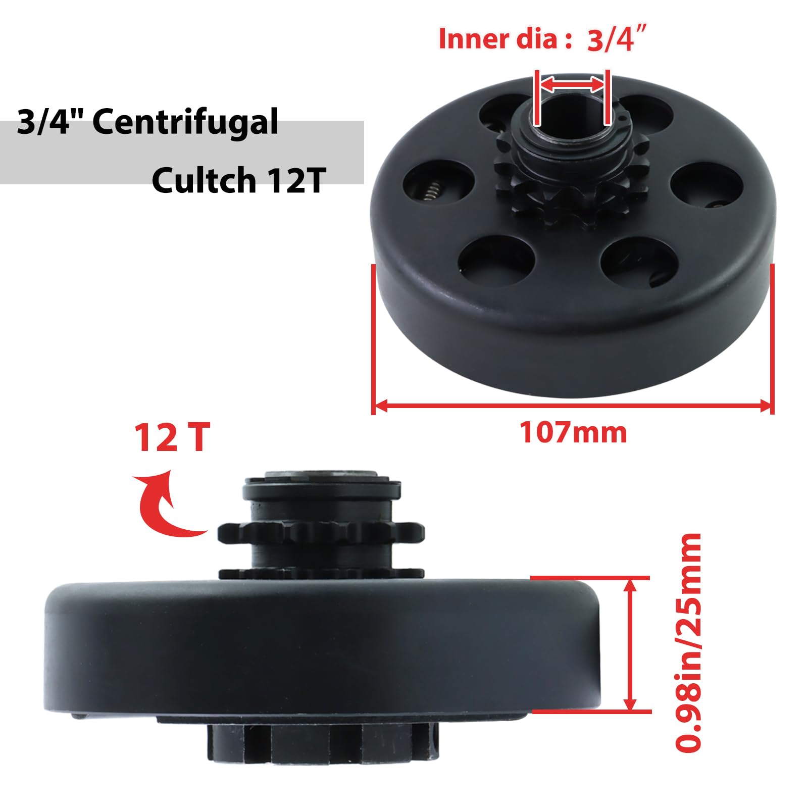 Kikite Go Kart Clutch 3/4' Bore 12 Tooth,Centrifugal Clutch 12T With #35 Chain For Go Karts Minibike Compatible With Honda Kart Engines,Predator 212 Centrifugal Clutch