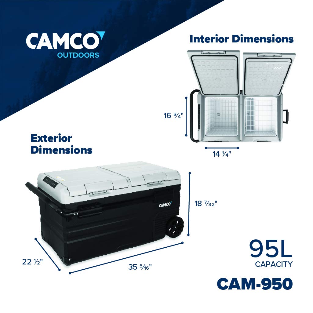 Camco 51522 Cam-950 Portable Refrigerator, Ac 110V/Dc 12V Compact Fridge/Freezer With Dual Zone Cooling, 95-Liter - Keeps Food A