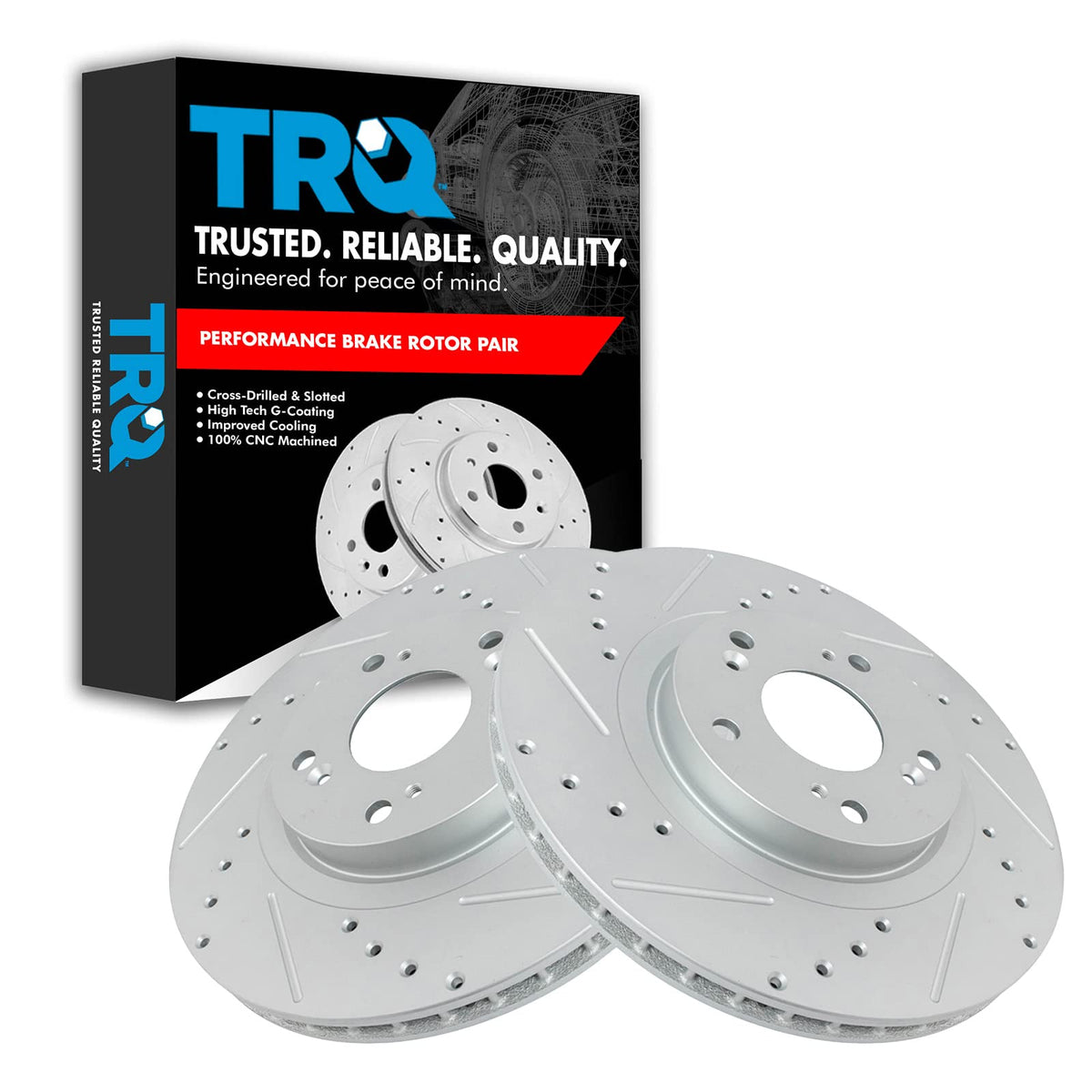 Trq Front Performance Brake Rotors Set Premium G-Coated Cross Drilled & Slotted Compatible With 2002-2006 Acura Rsx 2006-2011 Ho